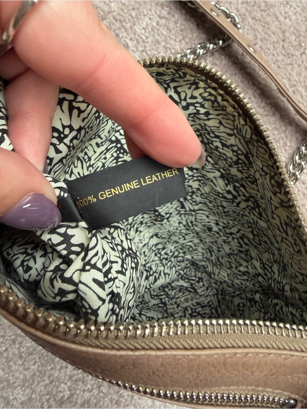 Rebecca Minkoff Shiny Mauve Pink Chain Crossbody Bag Studded Bottom Zipper - Picture 15 of 16